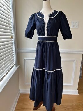 Boden Navy Maxi Dress with White Trim